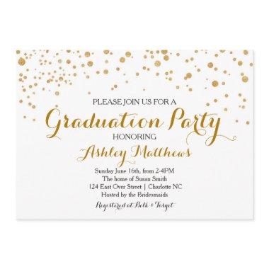 Gold Glitter Dots Graduation Party Invitations