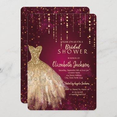 Gold Glitter Dress,Confetti Burgundy Bridal Shower Invitations