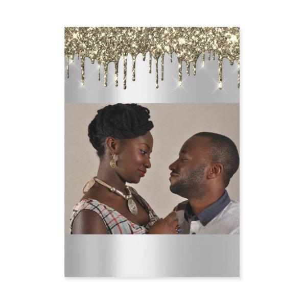 Gold Glitter Drip Silver Bridal Wedding Engagement