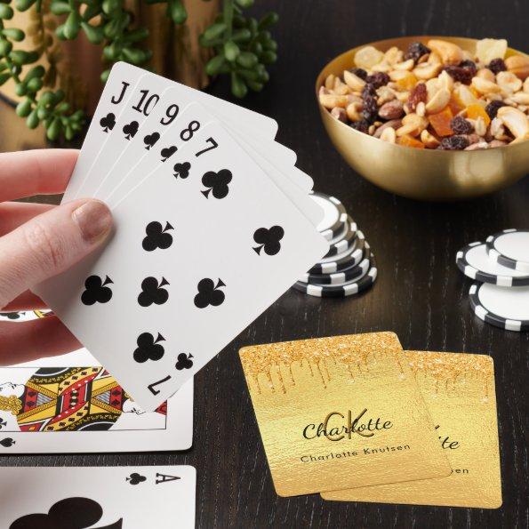 Gold glitter drips monogram sparkle elegant poker
