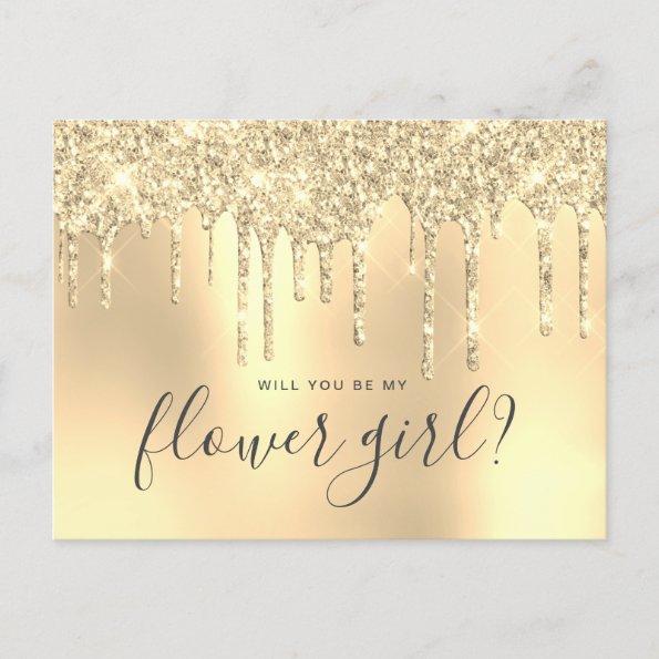 Gold glitter drips will you be my flower girl invitation postInvitations