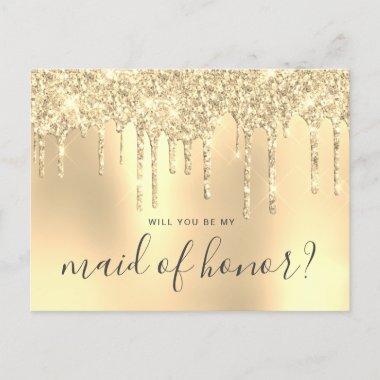 Gold glitter drips will you be my maid of honor invitation postInvitations