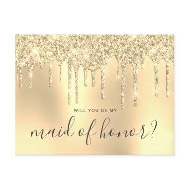 Gold glitter drips will you be my maid of honor invitation post