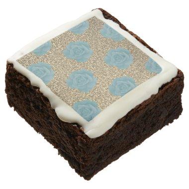 Gold Glitter Dusty Blue Rose Baby Shower Wedding Brownie