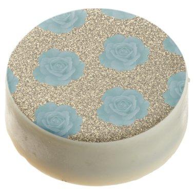 Gold Glitter Dusty Blue Rose  Wedding Chocolate Covered Oreo