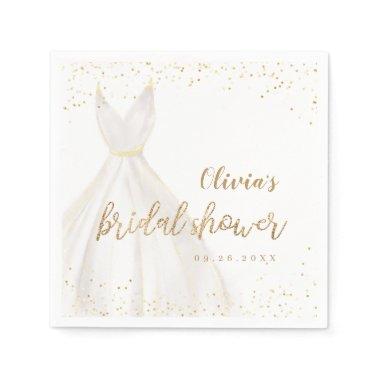 Gold Glitter Elegant Dress Bridal Shower Napkins