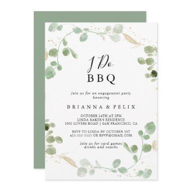 Gold Glitter Eucalyptus I Do BBQ Engagement Party Invitations