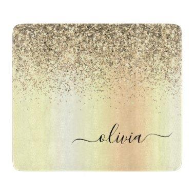 Gold Glitter Girly Luxury Modern Monogram Name Cutting Board