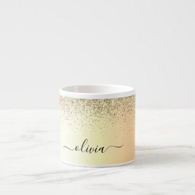 Gold Glitter Girly Luxury Modern Monogram Name Espresso Cup