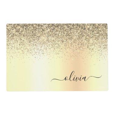 Gold Glitter Girly Luxury Modern Monogram Name Placemat