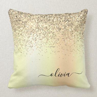 Gold Glitter Girly Luxury Modern Monogram Name Throw Pillow