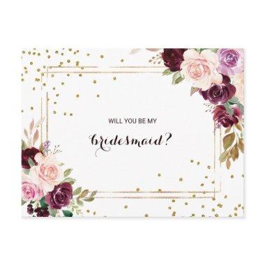 Gold Glitter Green Burgundy Floral Bridesmaid Invitation Post