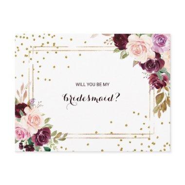 Gold Glitter Green Burgundy Floral Bridesmaid Invitation PostInvitations