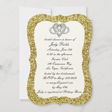 Gold Glitter Infinity Heart Bridal Shower Invite