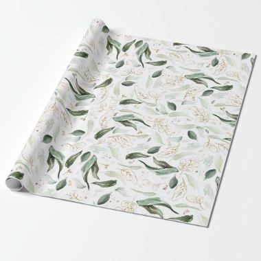 Gold Glitter Leaves Greenery Elegant Romantic Wrapping Paper