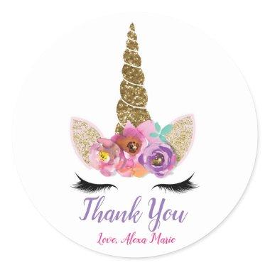 Gold Glitter Magical Unicorn Horn Birthday Party Classic Round Sticker