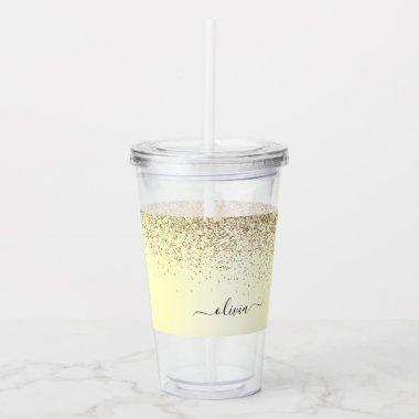 Gold Glitter Metal Monogram Glam Name Acrylic Tumbler