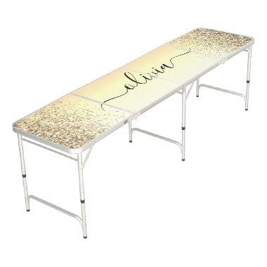 Gold Glitter Metal Monogram Glam Name Beer Pong Table