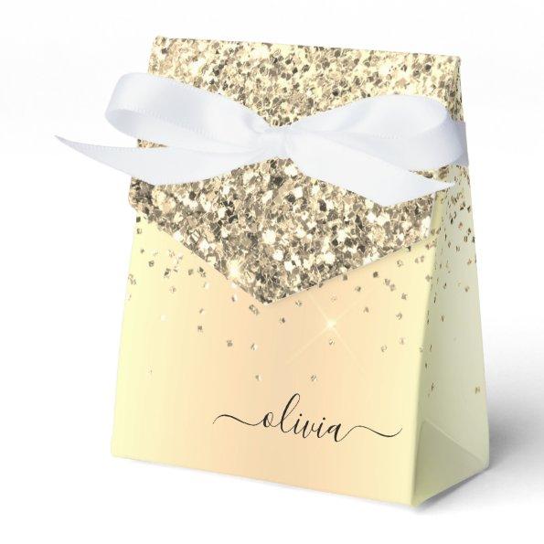 Gold Glitter Metal Monogram Glam Name Favor Boxes