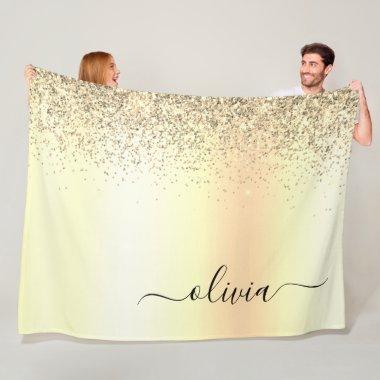 Gold Glitter Metal Monogram Glam Name Fleece Blanket