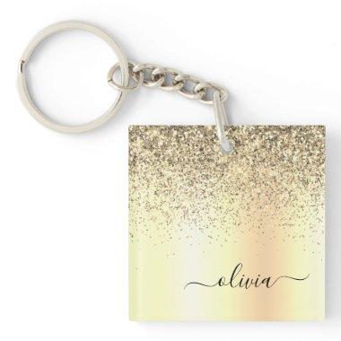 Gold Glitter Metal Monogram Glam Name Keychain