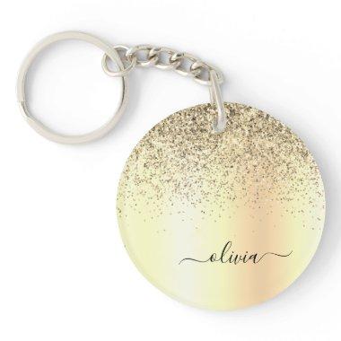 Gold Glitter Metal Monogram Glam Name Keychain