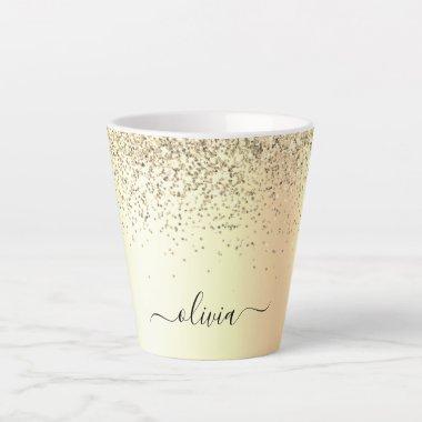 Gold Glitter Metal Monogram Glam Name Latte Mug
