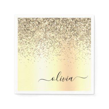 Gold Glitter Metal Monogram Glam Name Napkins