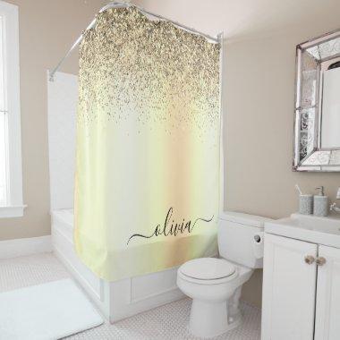 Gold Glitter Metal Monogram Glam Name Shower Curtain