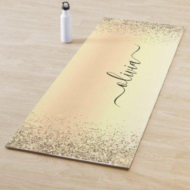 Gold Glitter Metal Monogram Glam Name Yoga Mat