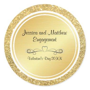 Gold Glitter & Metallic Engagement Personalized Classic Round Sticker