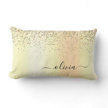 Gold Glitter Monogram Name Luxury Girly Lumbar Pillow