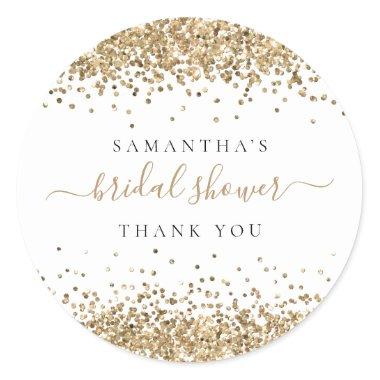 Gold Glitter Name Bridal Shower Thank You Classic Round Sticker