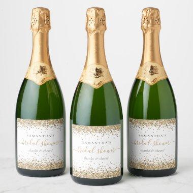 Gold Glitter Name Cheers Bridal Shower Sparkling Wine Label