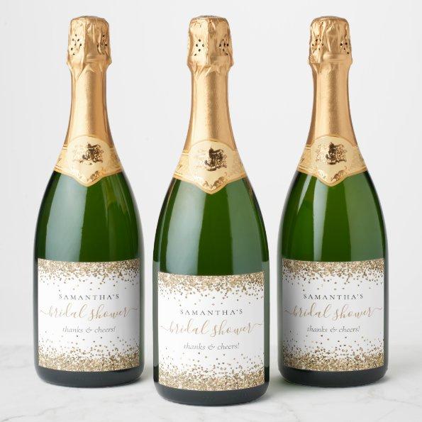 Gold Glitter Name Cheers Bridal Shower Sparkling Wine Label
