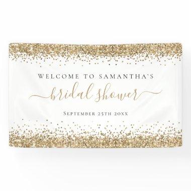 Gold Glitter Name Date Welcome to Bridal Shower Banner