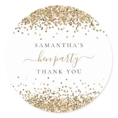 Gold Glitter Name Hen Party Thank You Classic Round Sticker