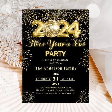 Gold Glitter New Year's Eve Party 2024 Invitations