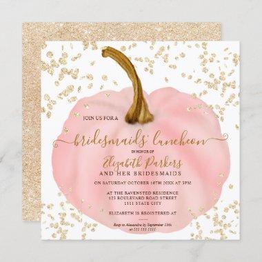 Gold glitter pink pumpkin watercolor luncheon Invitations