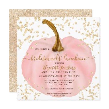 Gold glitter pink pumpkin watercolor luncheon Invitations