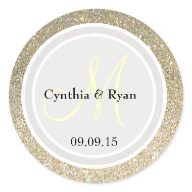 Gold Glitter & Platinum Wedding Monogram Label