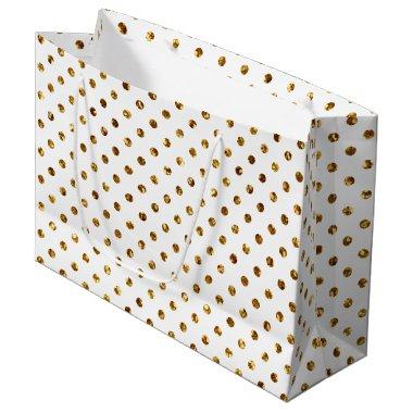 Gold Glitter Polka Dots White Large Gift Bag