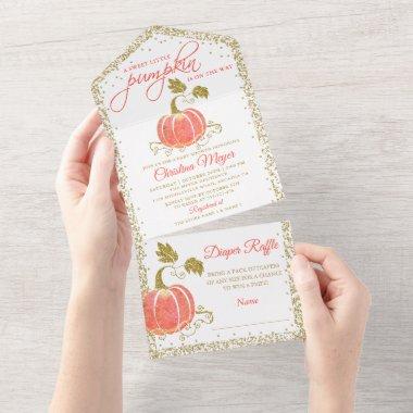 Gold Glitter Pumpkin Baby Shower Diaper Raffle All In One