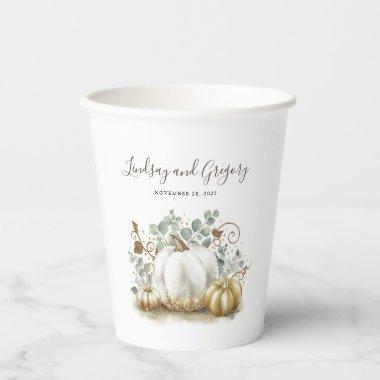 Gold Glitter Pumpkins Elegant Fall Celebration Paper Cups