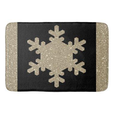 Gold Glitter Snowflake Patterns Black Stylish Cute Bath Mat