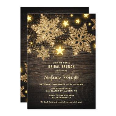 Gold Glitter Snowflakes Rustic Bridal Brunch