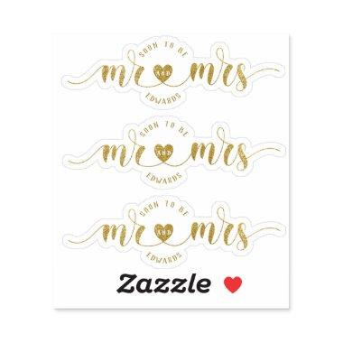 Gold glitter Soon to Be Mr and Mrs Wedding Shower Sticker