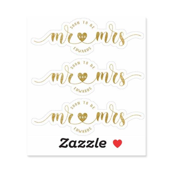 Gold glitter Soon to Be Mr and Mrs Wedding Shower Sticker