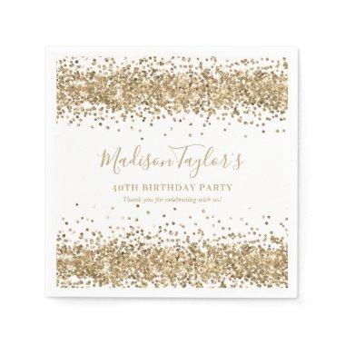 Gold Glitter Sparkle Confetti Chic Modern Birthday Napkins