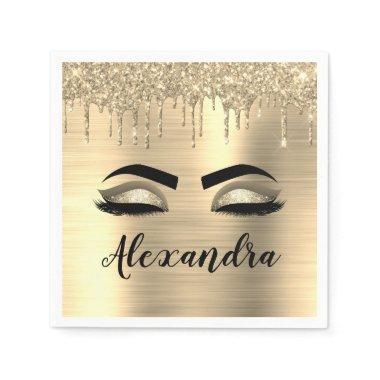 Gold Glitter Sparkle Eyelashes Monogram Name Napkins